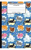 Wide Ruled Composition Notebook 6" x 9". 120 Pages.: Book Cover With Beautiful Cats Seamless Funny Cat Book Cover. I Love My Cat Background Pattern.