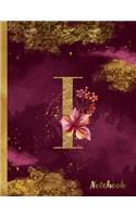I Notebook: 8.5 x 11 Pretty Gold Foil Floral Design Letter "I" Monogram Initial Book for Women and Girls: Wide Ruled Notebook For All Your Home, School And Busi
