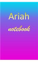 Ariah: Blank Notebook - Wide Ruled Lined Paper Notepad - Writing Pad Practice Journal - Custom Personalized First Name Initial A Blue Purple Gold - Taking 