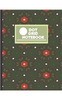 Dot Grid Notebook: Red Flowers Paisley Pink Diamonds Geometric Design on Green Background Cover - 8.5" X 11" In. Dots Spaced .2" Apart 100 Pages