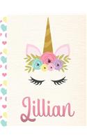 Lillian: Personalized Unicorn Primary Handwriting Notebook For Girls With Pink Name - Dotted Midline Handwriting Practice Paper - Kindergarten to Early Child