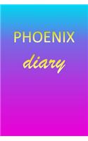 Phoenix: Journal Diary - Personalized First Name Personal Writing - Letter P Blue Purple Pink Gold Effect Cover - Daily Diaries for Journalists & Writers - J