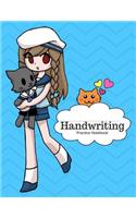 Handwriting Practice Notebook: Blue Anime Pet-Cat Sailor Girl, Penmanship Paper Exercise Blank Book For Primary Kids Pre-K, Kindergarten to Grade 3, 8.5 x 11, 100 Pages Dashed Mid(1 Sailor-Cat)