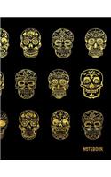 Notebook: Large 5 X 5 Math Graph Paper Grid Squared for Middle High School Kid and College Student - Sugar Skull Gold Pattern (8.5 X 11, A4 Size)