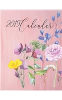 2019 Calendar: Watercolour Flowers with Inspirational Quotes on Pink Paintbrush Stokes