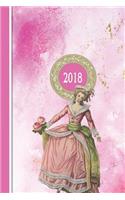 2018 Diary Pink Dancing Lady: Pretty Illustrated Vintage Design 13 Months & Week to Page Planner 130 Pages 6"x 9" with Contacts - Password - Birthday Lists & Notes