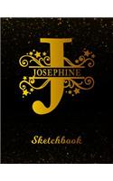 Josephine Sketchbook: Letter J Personalized First Name Personal Drawing Sketch Book for Artists & Illustrators Black Gold Space Glittery Effect Cover Scrapbook Notepad & 