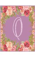 Q: Monogram Q Journal with the Initial Letter Q Notebook for Girls and Women, Pink Mauve Floral Design with Cursive Fancy Text