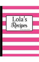 Lola's Recipes Pink Stripe Blank Cookbook