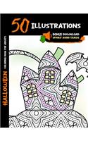 Halloween Coloring Book for Adults: 50 Halloween Illustrations Printed On One Side, Safe For Markers - Fun Craft Activity Gift - Stress Relieving Designs - +Free Download Spooky Audio 