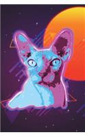 Hairless Cat Face Notebook 80s (Vol 1): Cool Rave Neon Sphynx Cat Lined Composition Book/Diary/Journal For Students, 6 x 9, 130 Pages, Retro Tangerine Purple