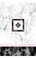 C: Pink Letter C Monogram Journal, Monogrammed White Marble Notebook, Blank Lined Custom Journal 6x9 College Ruled 120 Page Perfect Bound Glossy Soft C