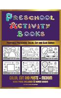 Printable Preschool Color, Cut and Glue Games (Preschool Activity Books - Medium): 40 black and white kindergarten activity sheets designed to develop visuo-perceptual skills in preschool children.