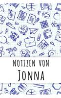 Notizen von Jonna: Kariertes Notizbuch mit 5x5 Karomuster für deinen personalisierten Vornamen