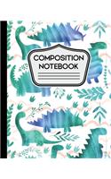 Composition Notebook: Water Color Dinosaurs on White Background for Boys 7.5" X 9.24" - 110 Wide Ruled