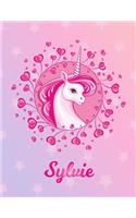 Sylvie: Unicorn Large Blank Primary Handwriting Learn to Write Practice Paper for Girls - Pink Purple Magical Horse Personalized Letter S Initial Custom Fir