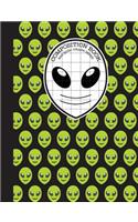 Composition Book 2x2 Quad Graph Paper: Black and Green Emoji Alien Notebook with 150 Pages or 75 Sheets, 1/2 Inch Squares, Softcover