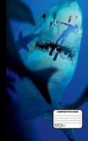 Killer Sharks With Diver Composition Notebook Wide Ruled 200 pages / 100 sheets, 8-1/2" x 11"