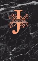 Jennifer: Personalized Sketchbook 8.5 X 11. Monogram Letter J Sketch Pad/Journal/Note Book. Black Marble & Rose Gold Cover. Doodle, Notebook, Journal, Create!