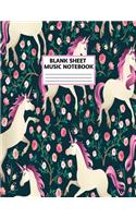Blank Sheet Music Notebook: Cute Unicorn Matte Cover Design with 110 Pages White Paper Interior for Musician Students and Professionals Playing Piano, Ukelele, Mandolin and Oth
