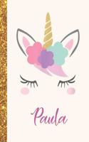 Paula: Paula Unicorn Personalized Black Paper SketchBook for Girls and Kids to Drawing and Sketching Doodle Taking Note Marble Size 8.5 x 11