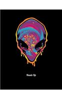 Heads Up: Dot Grid Notebook, Dotted Journal Pages For Notes, Bullet Planner Or Organizer For Rainbow Tie Dye Alien Head Lovers And Galaxy Fans (8.5 x 11; 120 