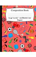 Composition Book: Cute Soccer Wide Ruled Composition Book for Kids, Cute Notebooks for School, Wide Ruled Lined Paper. (7.44" X 9.69" - 100 Sheets/ 200 Pages), Red No