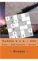 Sudoku 6 X 6 - 250 Even - Odd Puzzles - Hermit - Bronze