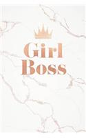 Girl Boss: White Marble and Rose Gold Inlay Notebook College Ruled Lined Pages 6 X 9 Journal