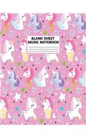 Blank Sheet Music Notebook: Cute Unicorn Matte Cover Design with 110 Pages White Paper Interior for Musician Students and Professionals Playing Piano, Ukelele, Mandolin and oth