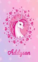 Addyson: Unicorn Large Blank Primary Sketchbook Paper - Pink Purple Magical Horse Personalized Letter A Initial Custom First Name Cover - Drawing Sketch Book