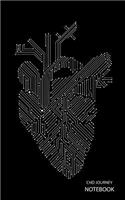 CHD Journey Notebook: White Circuit Board Anatomical Heart, Black Background, Journal, 5 in x 8 in, 50 sheets / 100 pages, college lined