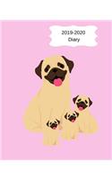 2019-2020 Diary: 8x10 Day to a Page Academic Year Diary, Note, to Do List & Priorities on Each Page. Pink Colour Cover with Pug Dogs