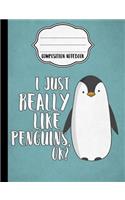 I Just Really Like Penguins Composition Notebook - 4x4 Quad Rule