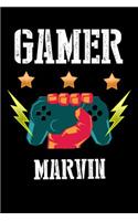 Gamer Marvin: Liniertes Notizbuch für deinen Vornamen