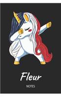 Fleur - Notes: Noms Personnalisé Carnet de notes / Journal pour les filles et les femmes. Licorne qui dab aux cheveux aux couleurs du drapeau français. Accessoires