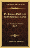 Die Einrede Des Spiels Bei Differenzgeschaften