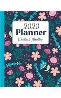 2020 Weekly & Monthly Planner: Blue Flower: 12 Month Calendar Planner, Daily Agenda, Tracker