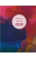 Asthma Journal 2020: Dated asthma symptoms tracker (Medications, Triggers, Peak flow meter sections, Peak flow charts, Exercise tracker, Notes). 11.0' x 8.5'. (Letter si