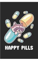 Happy Pills: Raccoon. Graph Paper Composition Notebook to Take Notes at Work. Grid, Squared, Quad Ruled. Bullet Point Diary, To-Do-List or Journal For Men and Wo