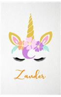 Zander A5 Lined Notebook 110 Pages: Funny Blank Journal For Lovely Magical Unicorn Face Dream Family First Name Middle Last Surname. Unique Student Teacher Scrapbook/ Composition Great