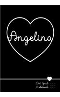 Angelina Dot Grid Notebook: Punktraster Notizbuch Herz mit Namen 100 Seiten - Personalized Black Heart Name Journal