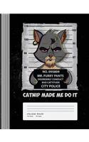 Catnip Made Me Do It - Mr. Furry Pants - Bad Cattitude: Cat Lover Funny School Students Girls Boys Nerdy Humor Composition Notebook Journal, College Ruled Lined Paper, 100 Pages, 7.44" x 9.69" (18.9 x 24.