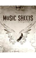 Music Sheets Notebook: Winged Heart with Blank Sheet Music Templates for Songwriters, Musicians, and Theory Students with Large Pages 8.5x11 Inches