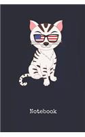 Notebook: Cat USA Blank Writing Journal Patriotic Stars & Stripes Red White & Blue Cover with College Ruled Lined Paper Daily Diaries for Journalists & Writer