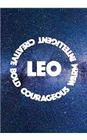 Leo Courageous Warm Intelligent Creative Bold: 7x10 Wide Ruled Notebook: Astrology Zodiac Theme Galaxy and Stars