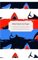 Scary Shark Theme Wide Ruled Line Paper