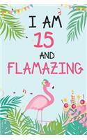 I'm 15 and Flamazing: Flamingo Tropical Bird on a Turquoise Background Birthday Gift for a 15 Year Old Girl (6x9" wide lined & blank pages notebook journal)