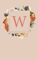 W: Peach Monogram Sketchbook - 110 Sketchbook Pages (6 x 9) - Floral Watercolor Monogram Sketch Notebook - Personalized Initial Letter Journal - Monogr