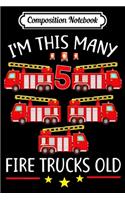 Composition Notebook: Kids Fire Truck 5th Birthday Boy Toddler Firefighter Premium Journal/Notebook Blank Lined Ruled 6x9 100 Pages